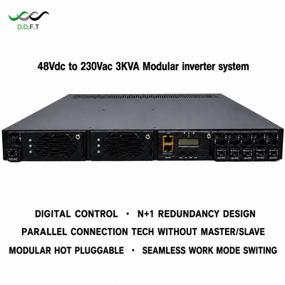 Hệ thống biến tần mô-đun 48VDC đến 220Vac N + 1 Dự phòng song song 0ms Truyền liền mạch Nguồn điện viễn thông gắn trên giá đỡ 3KVA