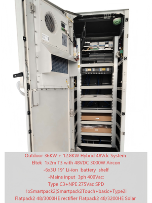 Hệ thống kết hợp viễn thông Tủ ngoài trời năng lượng mặt trời 36KW + 12,8KW với Bộ điều khiển Smartpack 2